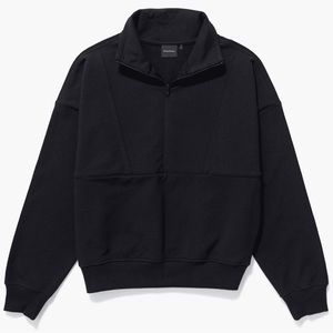 Poorer richer Terry mockneck half zip sweatshirt black size M